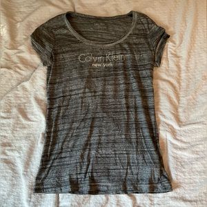 Calvin Klein Gray Scoop Neck Rhinestone Lettered Short Sleeve T-Shirt - Size XS
